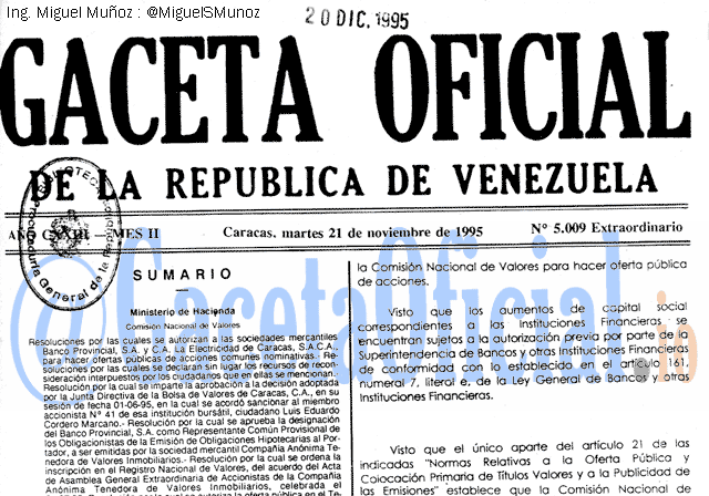 Gaceta Oficial 5009 del 21 Noviembre 1995