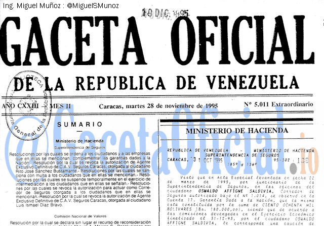 Gaceta Oficial 5011 del 28 Noviembre 1995