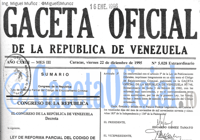 Gaceta Oficial 5028 del 22 Diciembre 1995