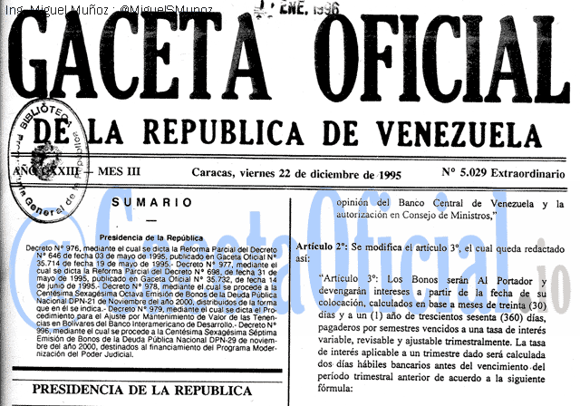 Gaceta Oficial 5029 del 22 Diciembre 1995