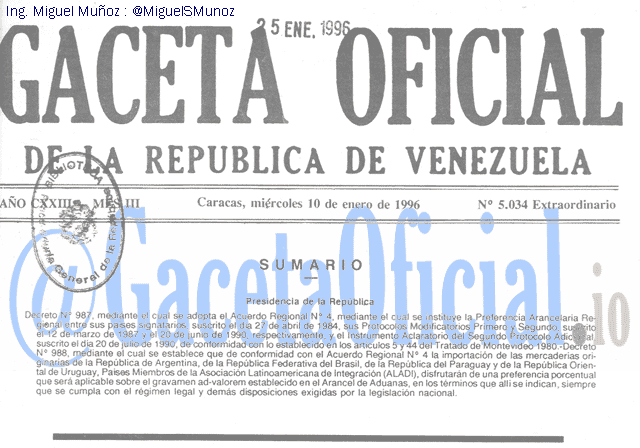 Gaceta Oficial 5034 del 10 Enero 1996
