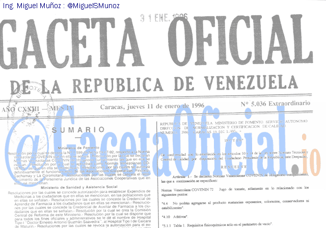 Gaceta Oficial 5036 del 11 Enero 1996