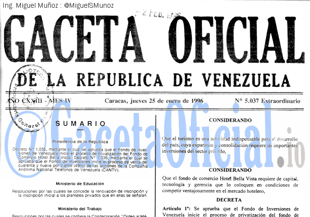 Gaceta Oficial 5037 del 25 Enero 1996