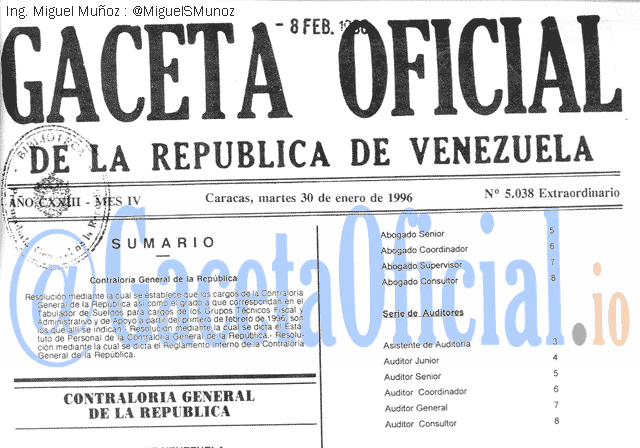Gaceta Oficial 5038 del 30 Enero 1996