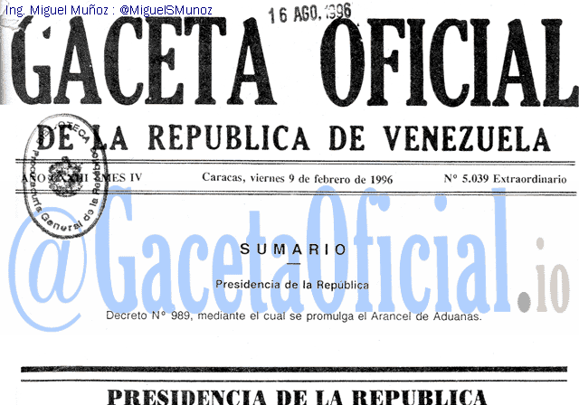 Gaceta Oficial 5039 del 9 Febrero 1996