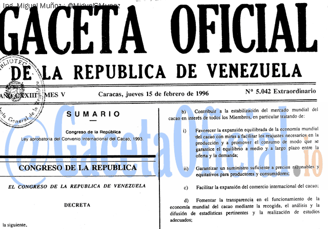 Gaceta Oficial 5042 del 15 Febrero 1996