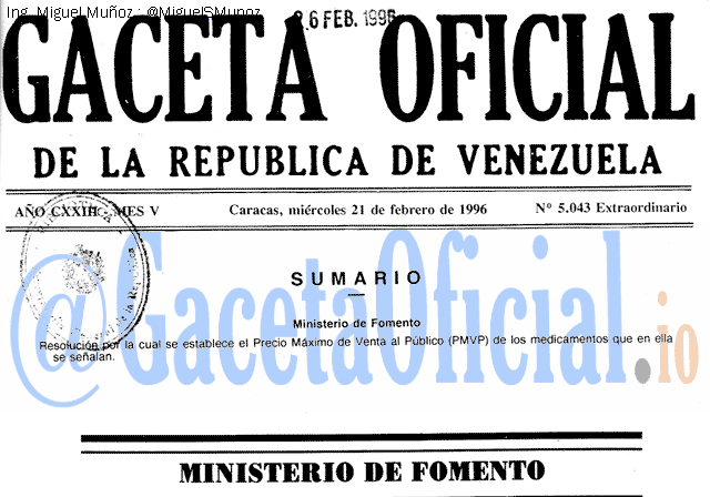 Gaceta Oficial 5043 del 21 Febrero 1996