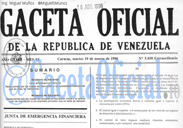 Gaceta Oficial 5050 del 19 Marzo 1996