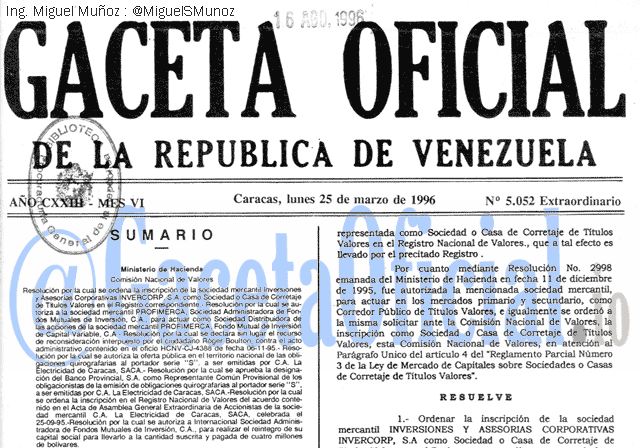 Gaceta Oficial 5052 del 25 Marzo 1996