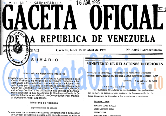 Gaceta Oficial 5059 del 15 Abril 1996