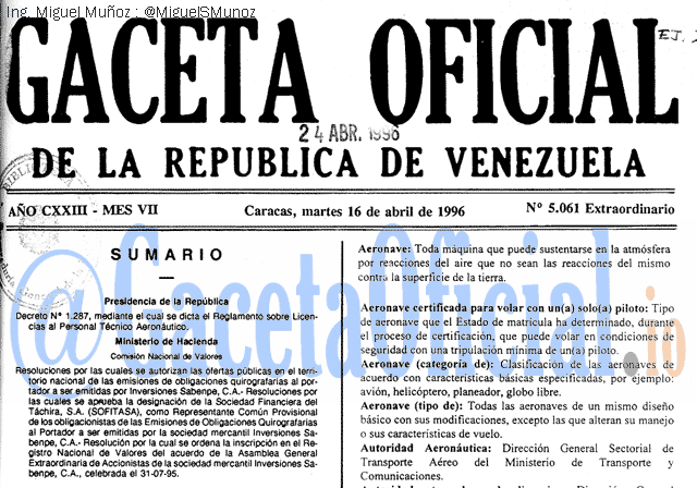 Gaceta Oficial 5061 del 16 Abril 1996