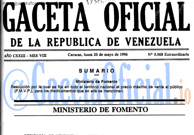 Gaceta Oficial 5068 del 20 Mayo 1996