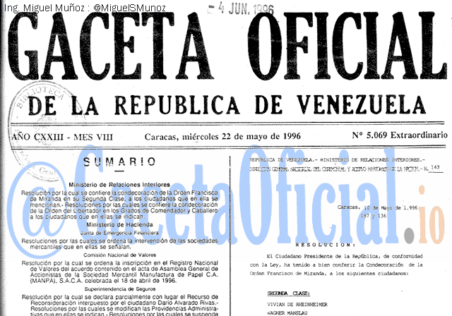 Gaceta Oficial 5069 del 22 Mayo 1996