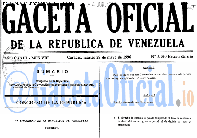 Gaceta Oficial 5070 del 28 Mayo 1996