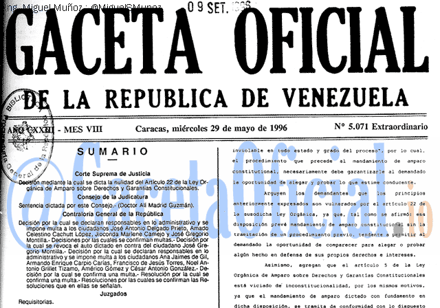 Gaceta Oficial 5071 del 29 Mayo 1996