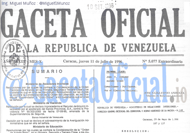 Gaceta Oficial 5077 del 11 Julio 1996
