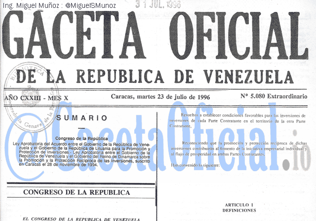 Gaceta Oficial 5080 del 23 Julio 1996