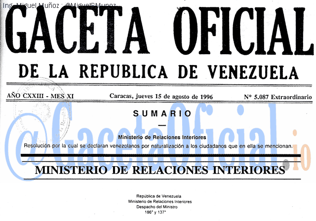 Gaceta Oficial 5087 del 15 Agosto 1996