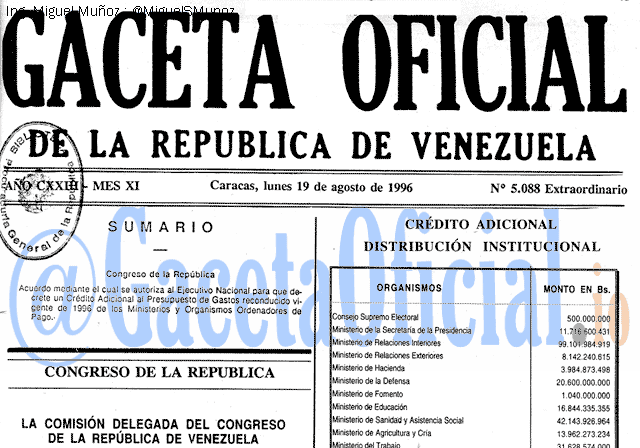 Gaceta Oficial 5088 del 19 Agosto 1996