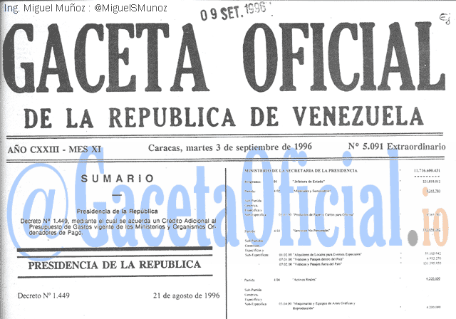 Gaceta Oficial 5091 del 3 Septiembre 1996
