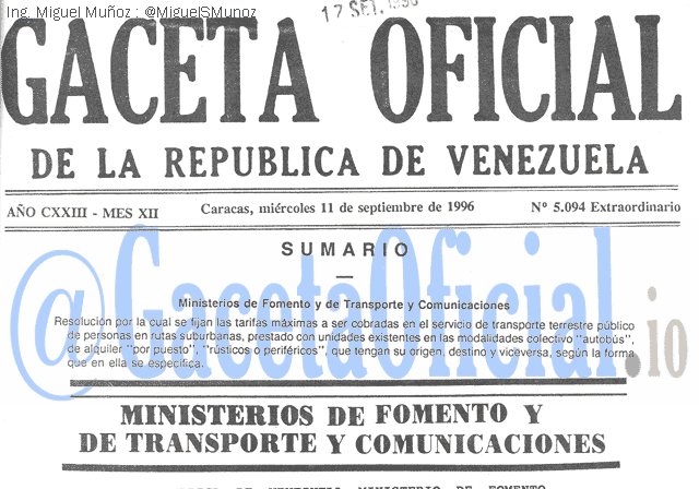 Gaceta Oficial 5094 del 11 Septiembre 1996