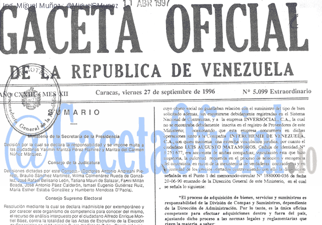 Gaceta Oficial 5099 del 27 Septiembre 1996