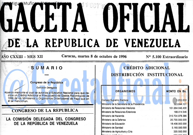 Gaceta Oficial 5100 del 8 Octubre 1996