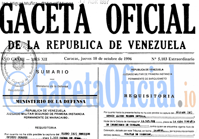 Gaceta Oficial 5103 del 10 Octubre 1996