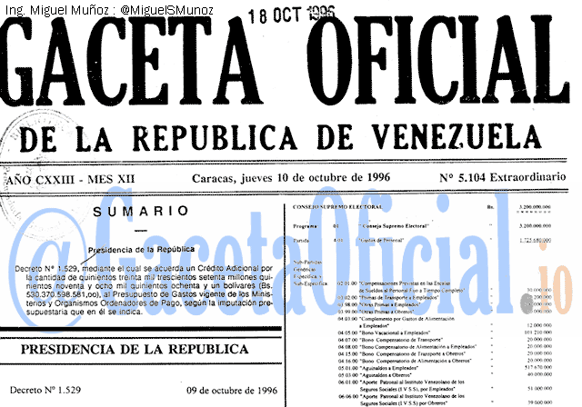 Gaceta Oficial 5104 del 10 Octubre 1996