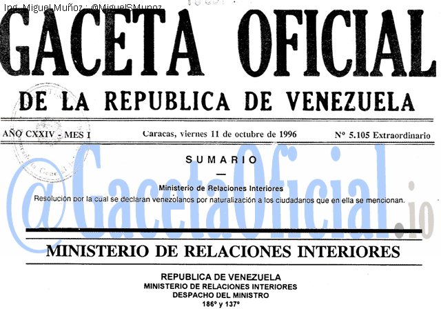 Gaceta Oficial 5105 del 11 Octubre 1996