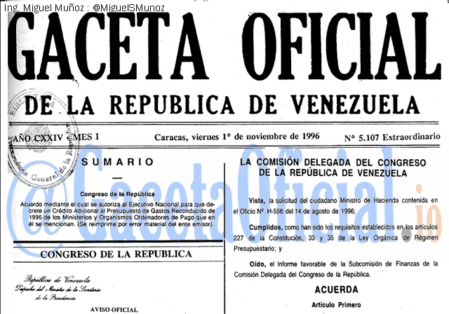 Gaceta Oficial 5107 del 1 Noviembre 1996