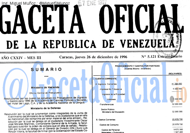 Gaceta Oficial 5121 del 26 Diciembre 1996