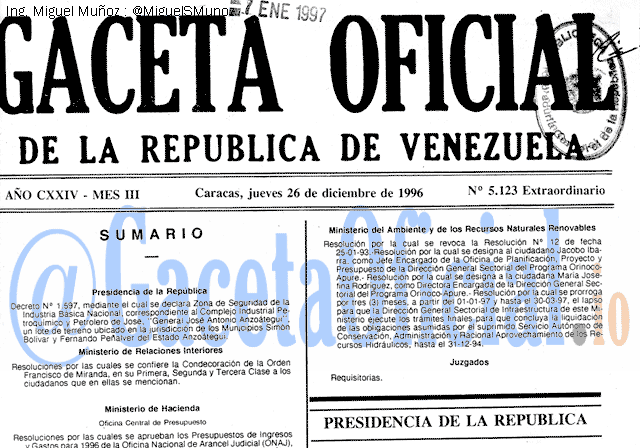 Gaceta Oficial 5123 del 26 Diciembre 1996