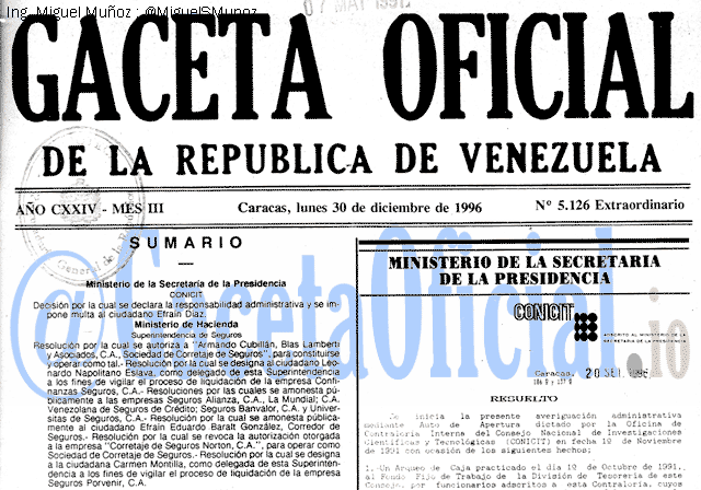 Gaceta Oficial 5126 del 30 Diciembre 1996