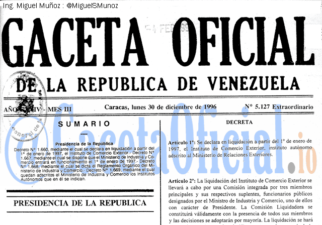 Gaceta Oficial 5127 del 30 Diciembre 1996