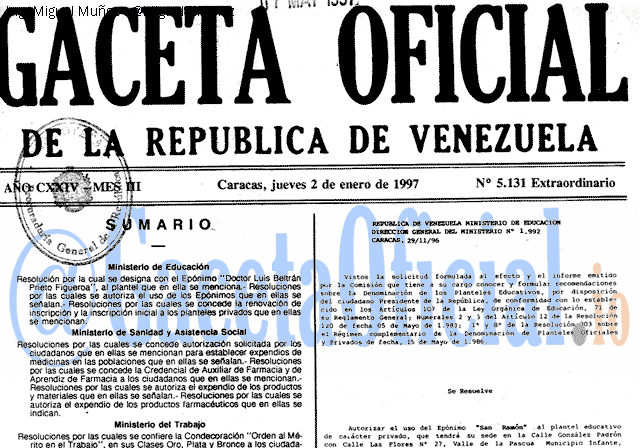 Gaceta Oficial 5131 del 2 Enero 1997