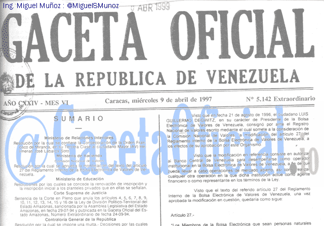 Gaceta Oficial 5142 del 9 Abril 1997
