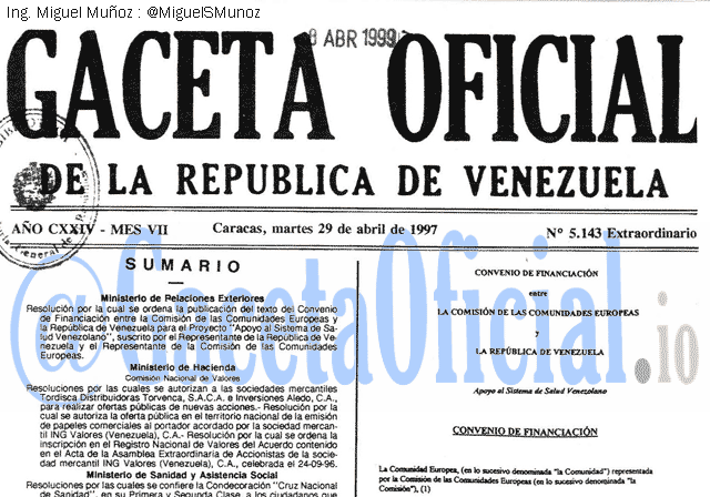 Gaceta Oficial 5143 del 29 Abril 1997
