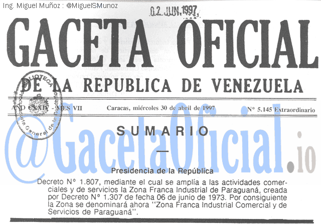 Gaceta Oficial 5145 del 30 Abril 1997