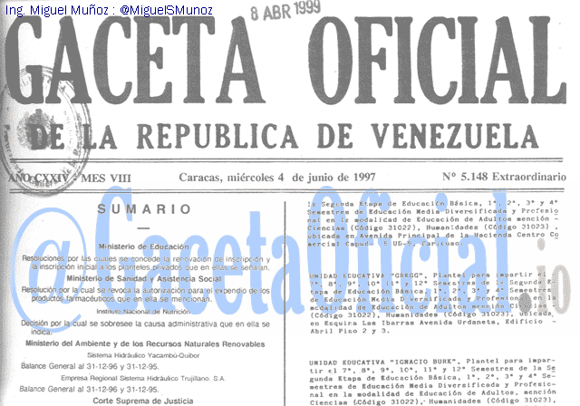 Gaceta Oficial 5148 del 4 Junio 1997
