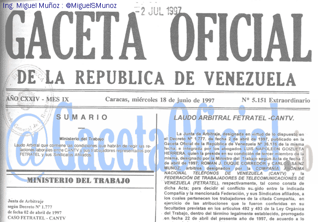 Gaceta Oficial 5151 del 18 Junio 1997