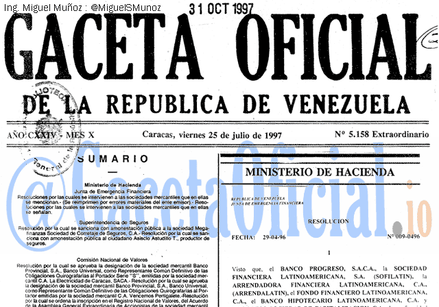 Gaceta Oficial 5158 del 25 Julio 1997