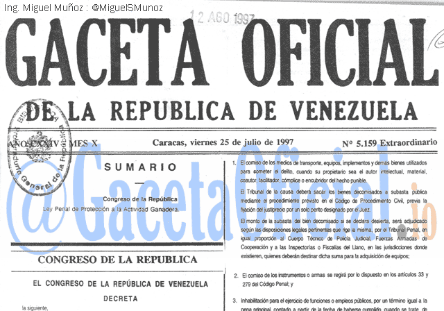 Gaceta Oficial 5159 del 25 Julio 1997