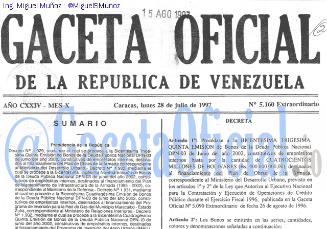 Gaceta Oficial 5160 del 28 Julio 1997
