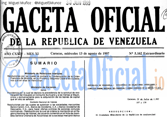 Gaceta Oficial 5162 del 13 Agosto 1997