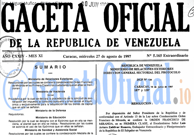 Gaceta Oficial 5165 del 27 Agosto 1997