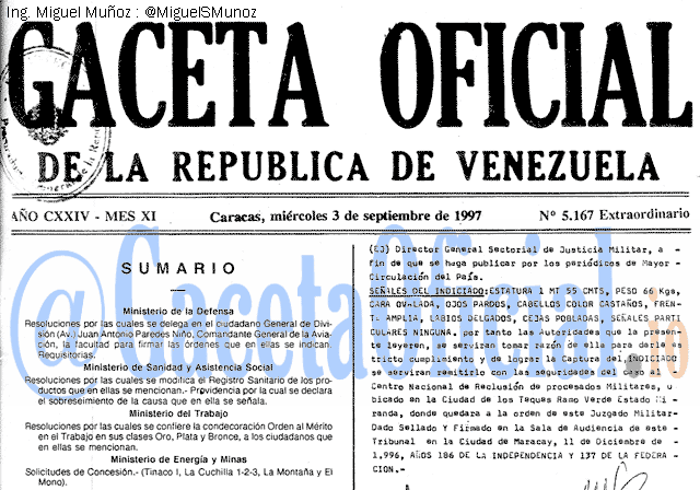 Gaceta Oficial 5167 del 3 Septiembre 1997