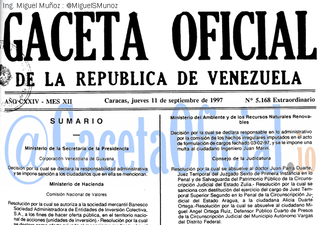 Gaceta Oficial 5168 del 11 Septiembre 1997