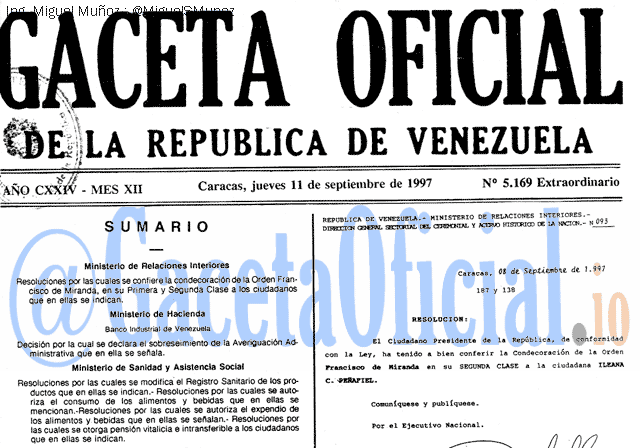 Gaceta Oficial 5169 del 11 Septiembre 1997