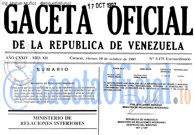 Gaceta Oficial 5175 del 10 Octubre 1997